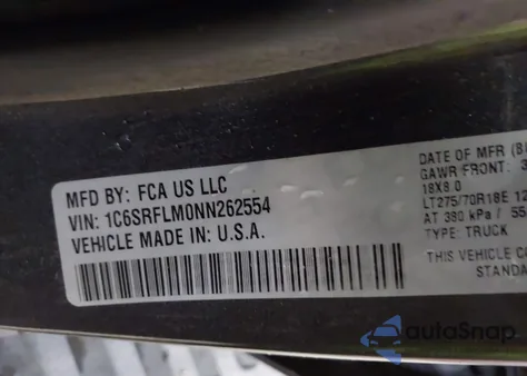 2022 Ram 1500 Rebel 4X4 5'7 Box z USA, uszkodzony, nr VIN 1C6SRFLM0NN262554